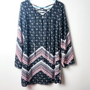 Xhilaration Ditsy Floral Chevron Long Sleeve Dress